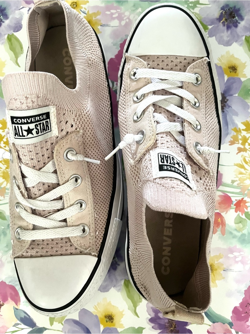 Converse Knit Low Top Sneakers - Light Pink and White